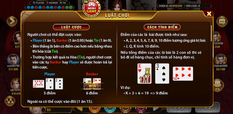 Các cửa cược trong trò chơi bài Baccarat